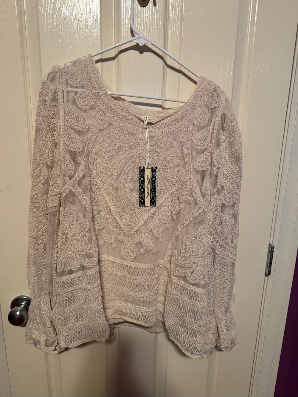 Ultra Pink Cream Crochet Lace Top